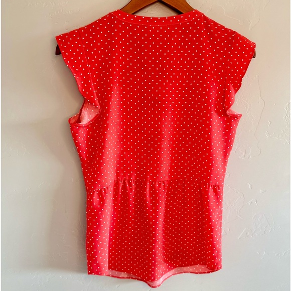Modcloth Blouse Flutter Sleeve Top Red & White Polkadot SZ SMALL NEW - Picture 3 of 15